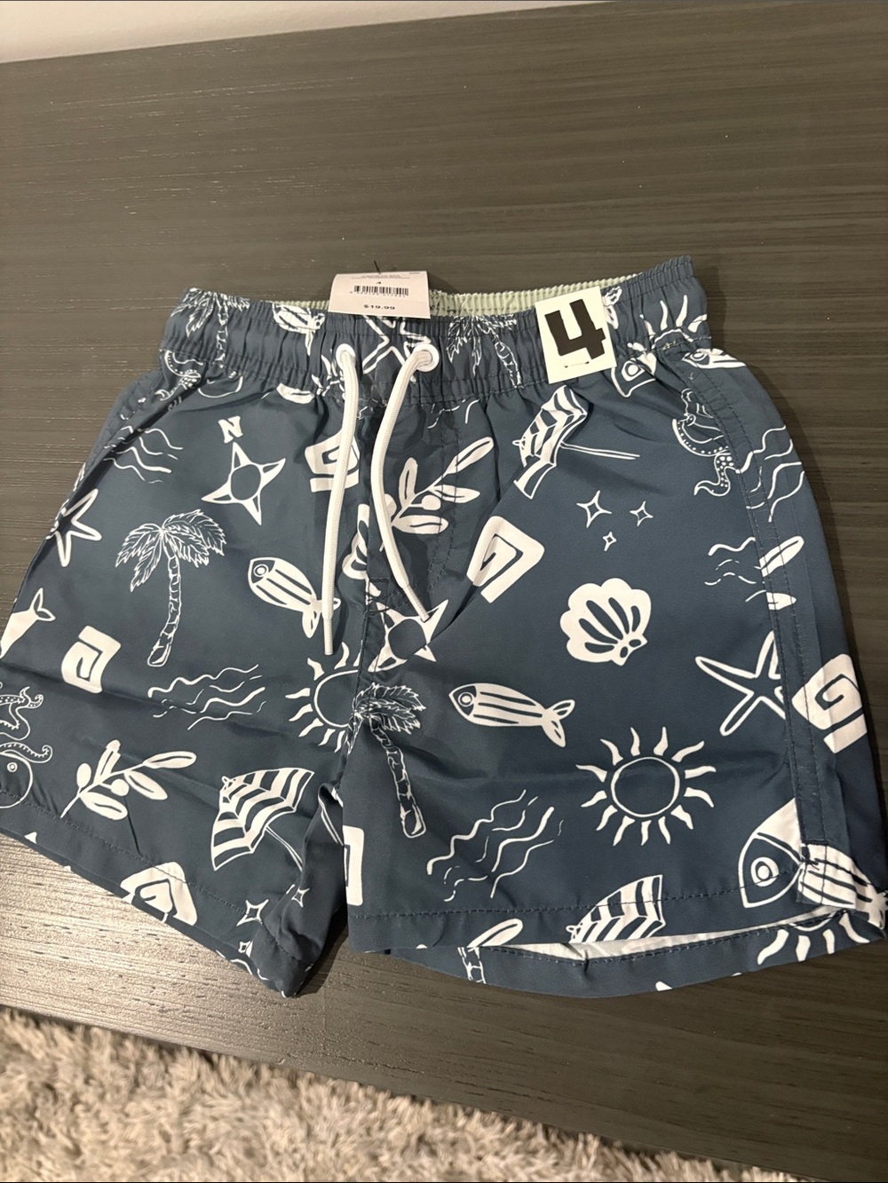 NWT Cotton On Kids Blue Nautical Print Board Shorts Swim Trunks Size 4